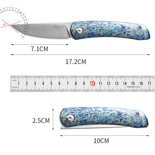Titanium Alloy Folding Knife M390 Blade Material Outdoor Portable EDC Tool Blue Lightning Type