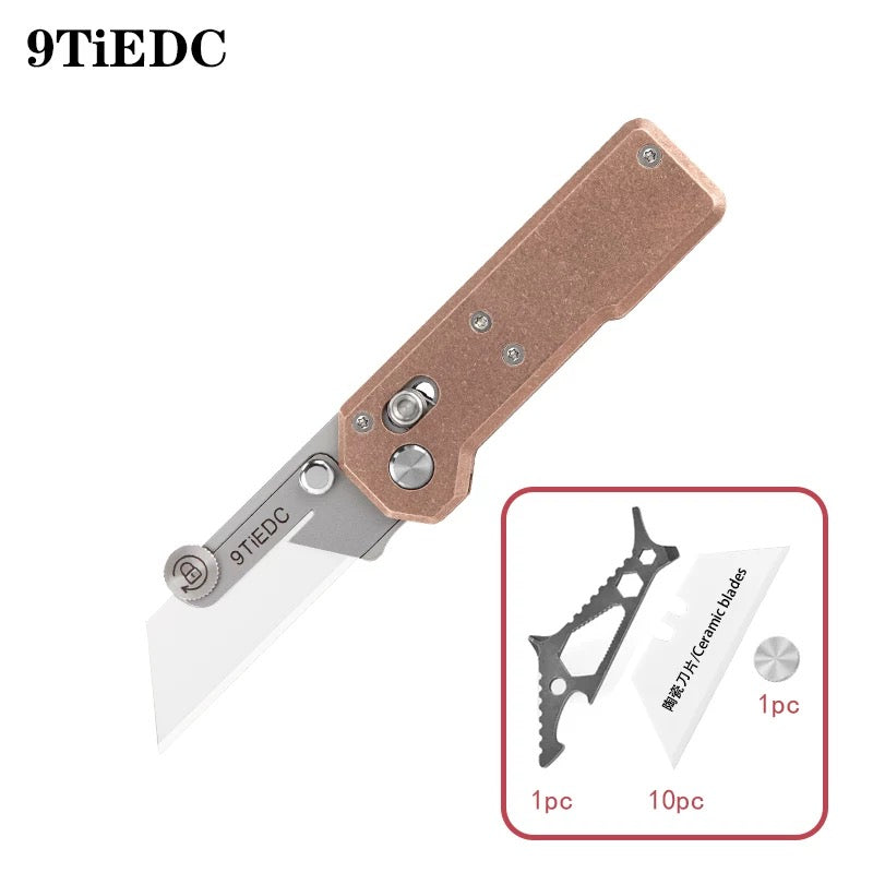 Utility Knife With Copper Handle, Portable EDC Outdoor Folding Wallpaper Knife With 10 Blades