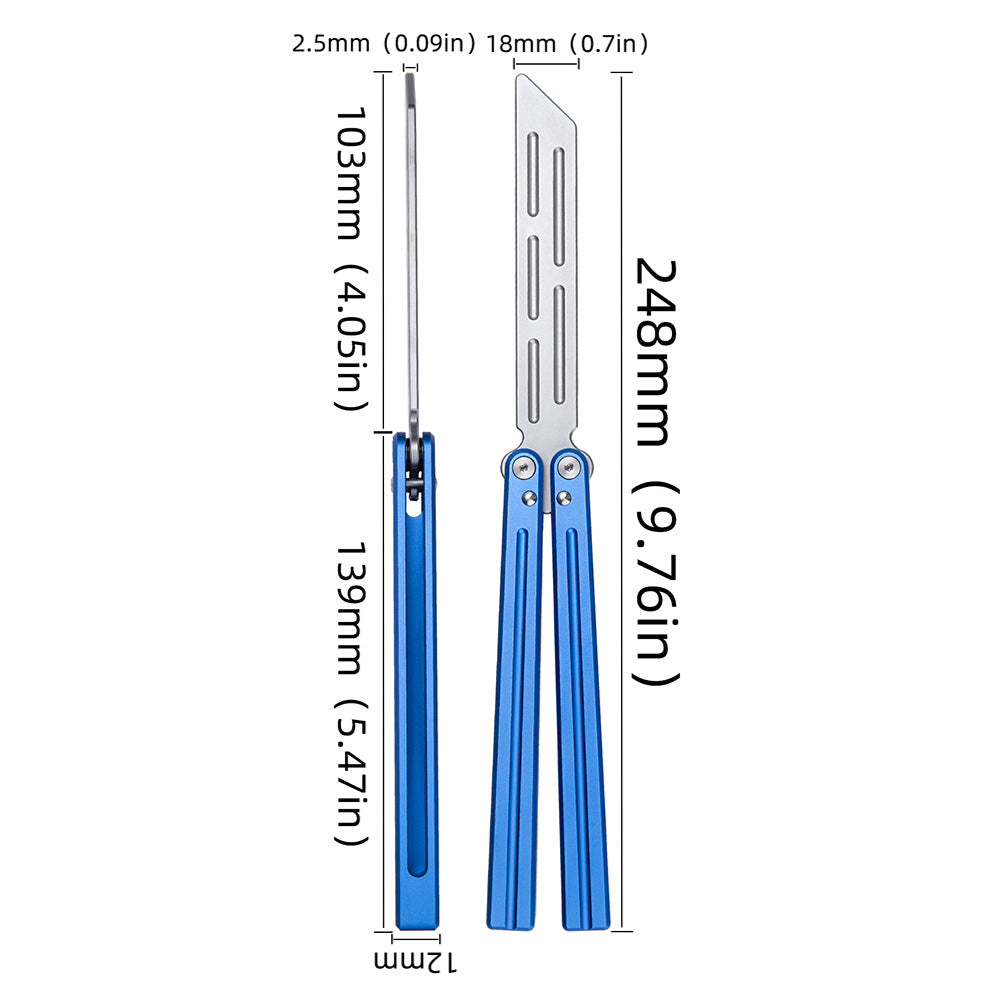 MANCOPE  Aluminum Handle Stainless Steel Blade Balisong Butterfly Trainer Blue HDD-01