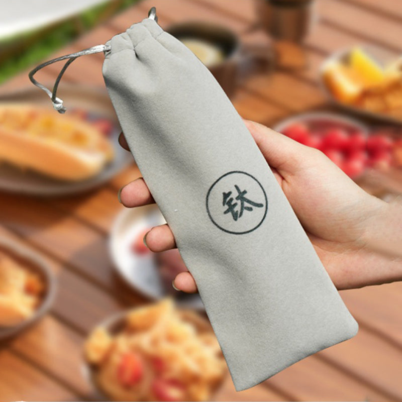 Pure Titanium Fork And Spoon Set With Storage Bag Suitable For Outdoor Camping Use