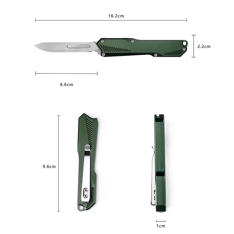 Aluminum Alloy Utility Knife With Green Handle Including 5 Stainless Steel Blades