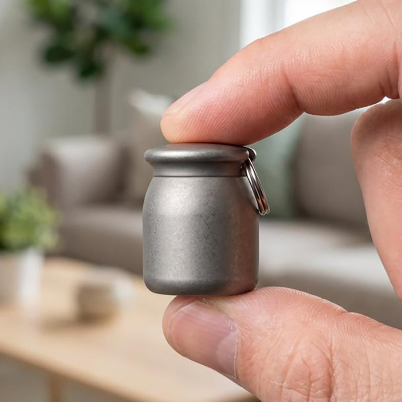 Titanium Alloy Mini Medicine Box, Outdoor Portable Keychain Pendant, Gray
