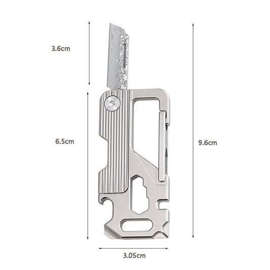 Titanium Alloy EDC Multitool Keychain with Damascus Steel Knife - Bottle Opener & Repair Tool for Outdoor/Everyday