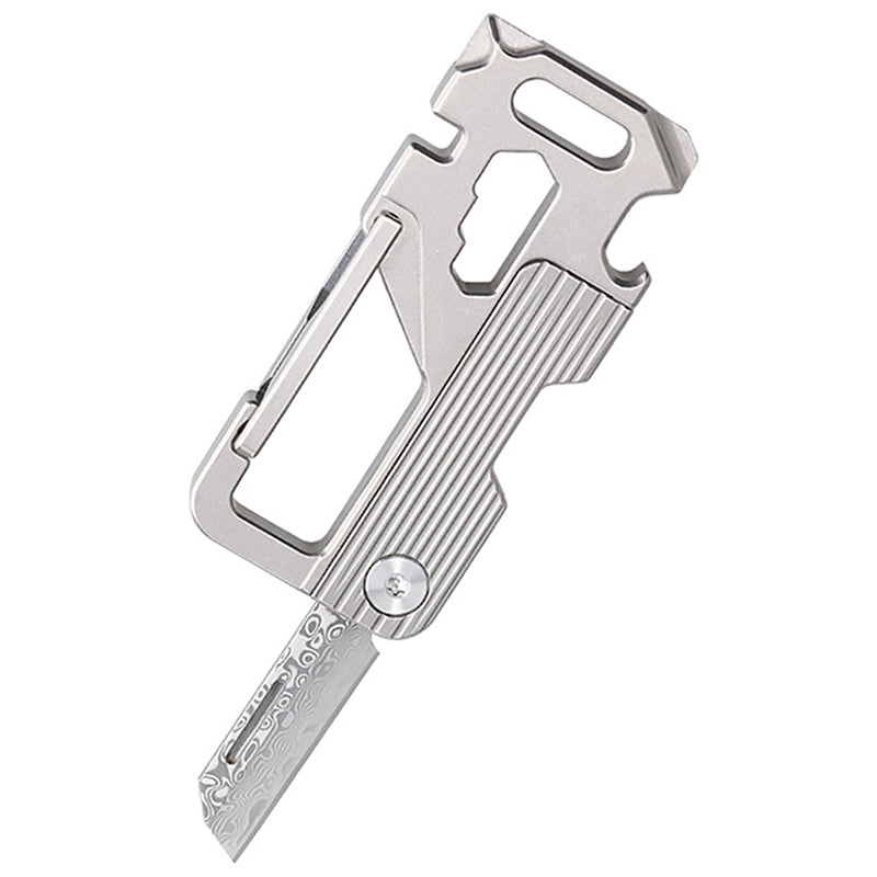 Titanium Alloy EDC Multitool Keychain with Damascus Steel Knife - Bottle Opener & Repair Tool for Outdoor/Everyday