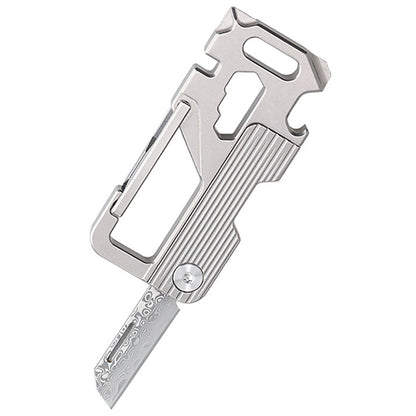 Titanium Alloy EDC Multitool Keychain with Damascus Steel Knife - Bottle Opener & Repair Tool for Outdoor/Everyday