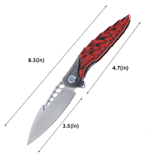 Rike Thor 7 Folding Knife Red G10 Titanium Handle 154CM Blade