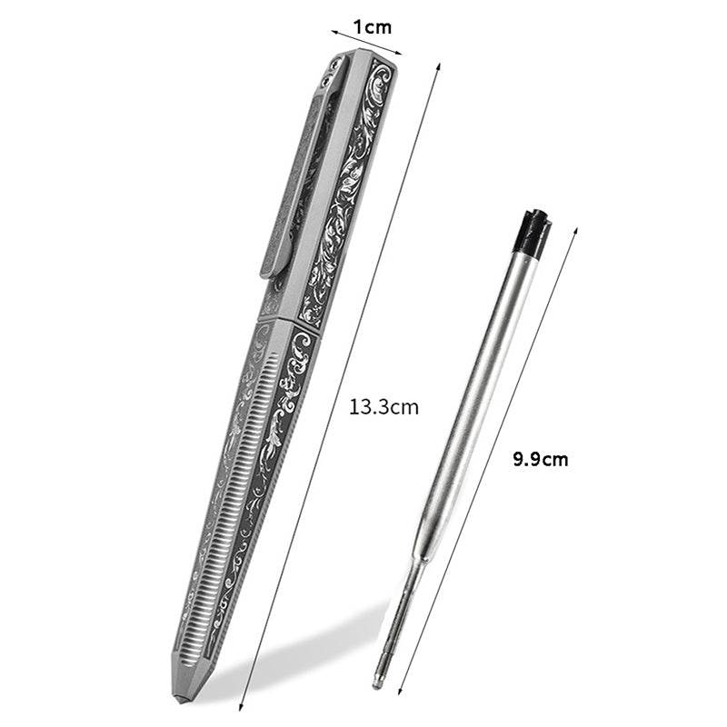 Tangcao Pattern Engraving Titanium Alloy Tactical Pen Multifunctional Portable EDC（Stone washing）
