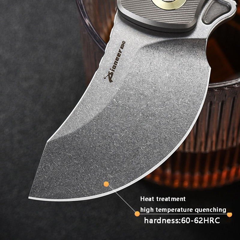Stone Washing Titanium Alloy Folding Knife 14C28N High Hardness Blade EDC Tool