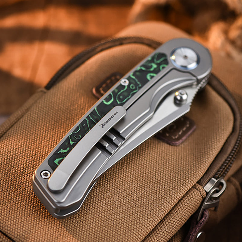 Titanium Alloy Folding Knife S90V Blade Stone Wash Outdoor EDC Tool