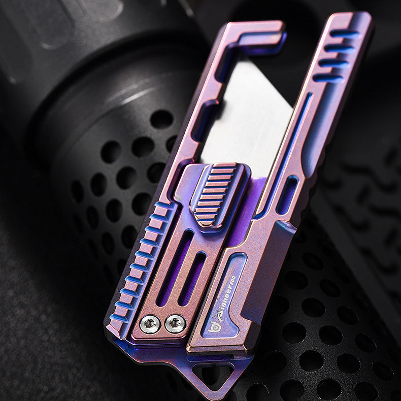 Titanium Alloy Multifunctional Utility Knife, Replaceable Blade, Unpacking & Rope Cutting (Blue-Purple)