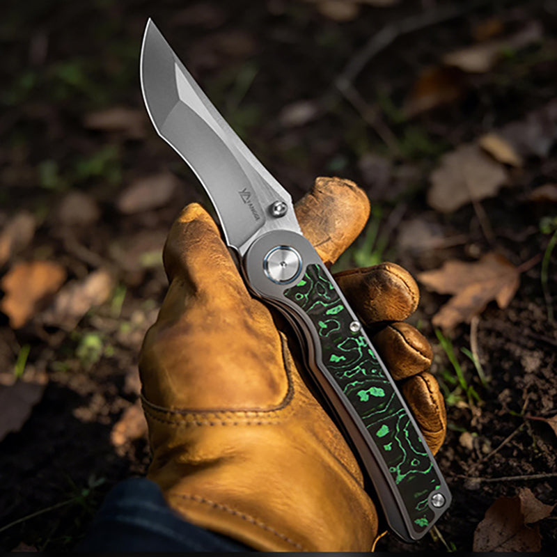 Titanium Alloy Folding Knife S90V Blade Stone Wash Outdoor EDC Tool