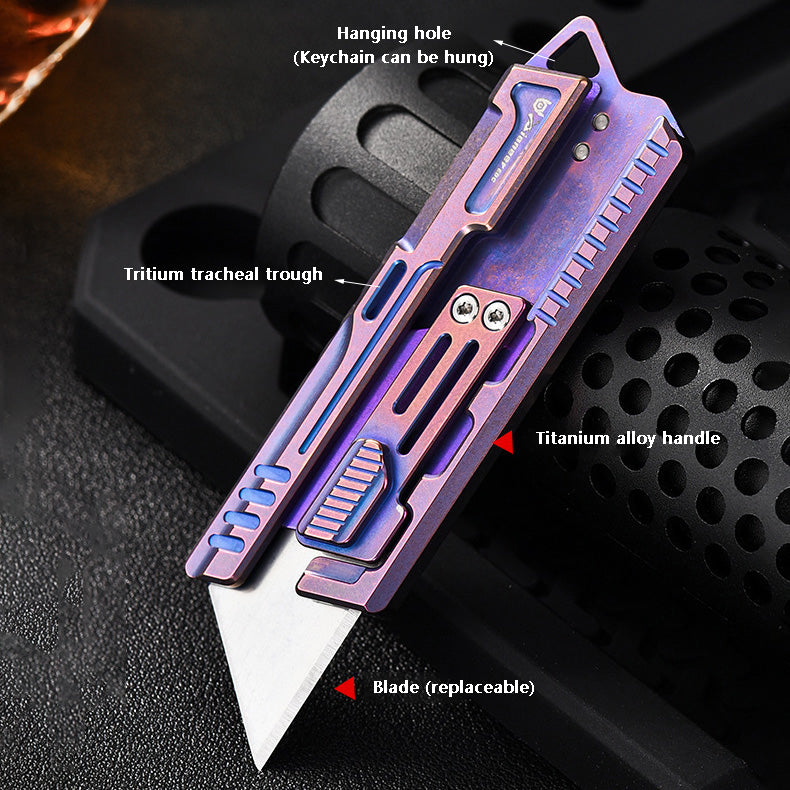 Titanium Alloy Multifunctional Utility Knife, Replaceable Blade, Unpacking & Rope Cutting (Blue-Purple)