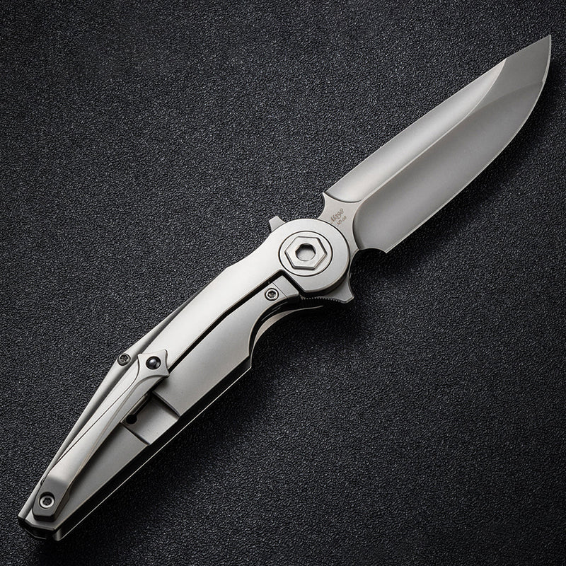 Rike Knife Viper 3 Gray Titanium Folding Knife Bohler M398 Blade Ceramic Bearing EDC Tool with Back Clip