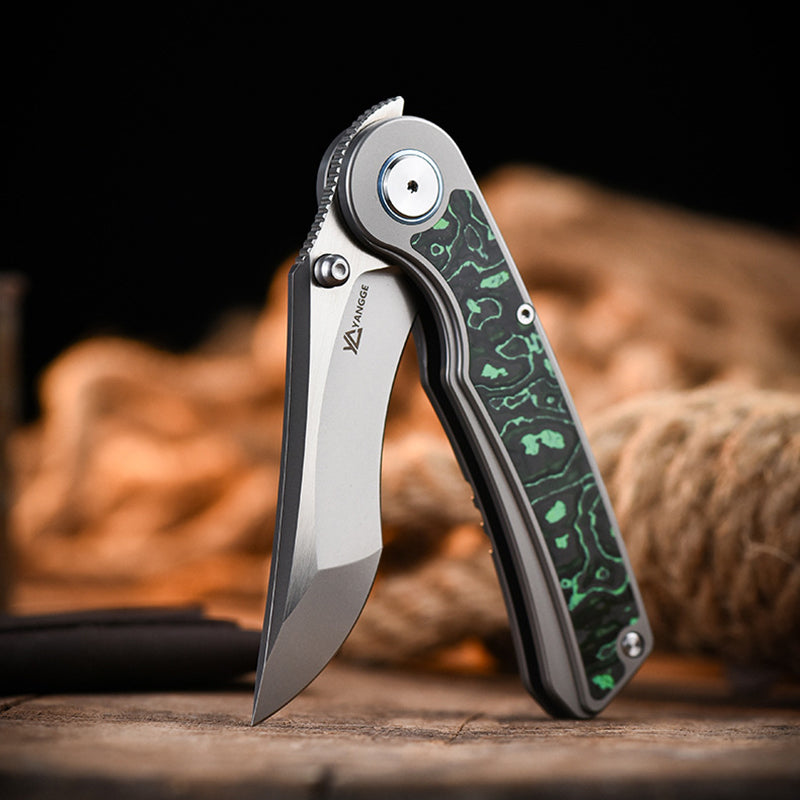 Titanium Alloy Folding Knife S90V Blade Stone Wash Outdoor EDC Tool