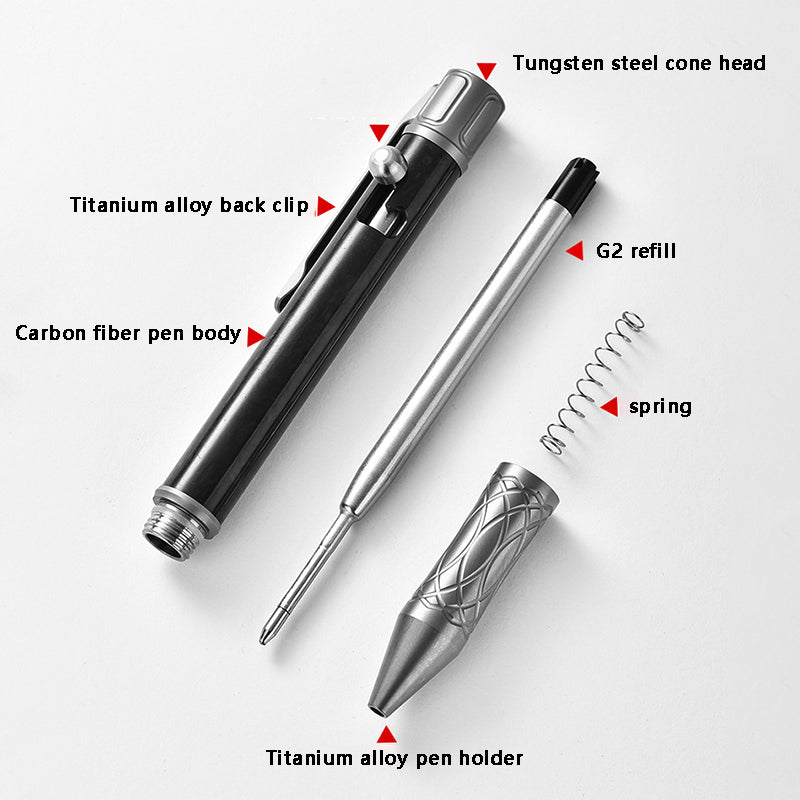 Titanium Alloy Carbon Fiber Tactical Pen, Multifunctional Portable Writing Pen（Stone washing）