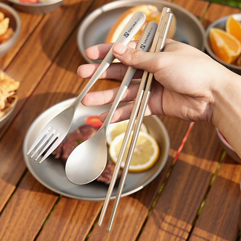 Pure Titanium Camping Fork, Spoon And Chopsticks Set Outdoor Portable Titanium Tableware