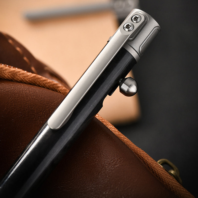Titanium Alloy Carbon Fiber Tactical Pen, Multifunctional Portable Writing Pen（Stone washing）
