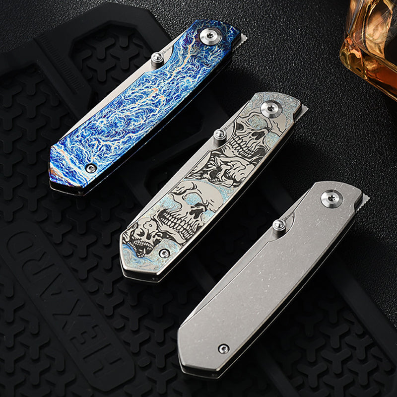 Portable Titanium Alloy Folding Knife M390 Blade Stone Washing Process Suitable For Outdoor EDC Multi-Function Tools
