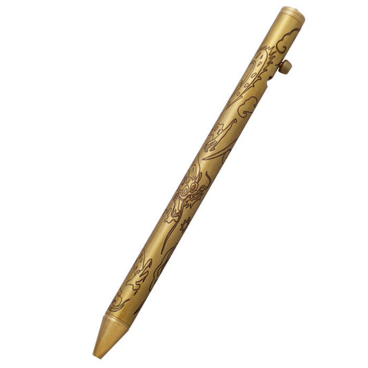 Brass carved multifunctional signature pen, button switch ballpoint pen