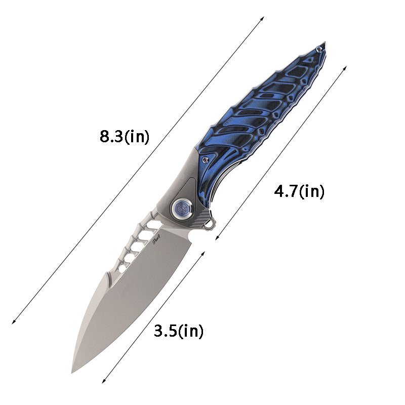Rike Thor 7 Folding Knife Blue G10 Titanium Handle 154CM Blade