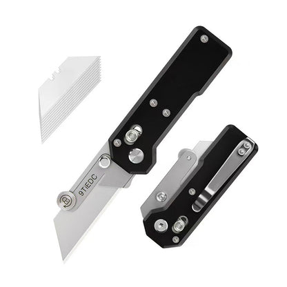 9Ti EDC Aluminum Alloy Utility Knife With Green Handle With 10 Blades Suitable For EDC And Outdoor Use