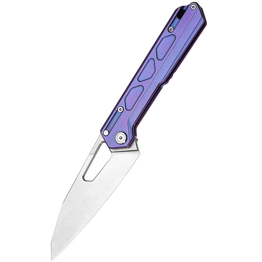 TACRAY 10Cr15MoV Blade Titanium Alloy Folding Knife - Portable EDC Outdoor Camping Tool (Purple)