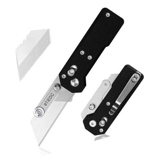 9Ti EDC Black G10 Handle Utility Knife with 10 Blades, Suitable for EDC and Outdoor Use