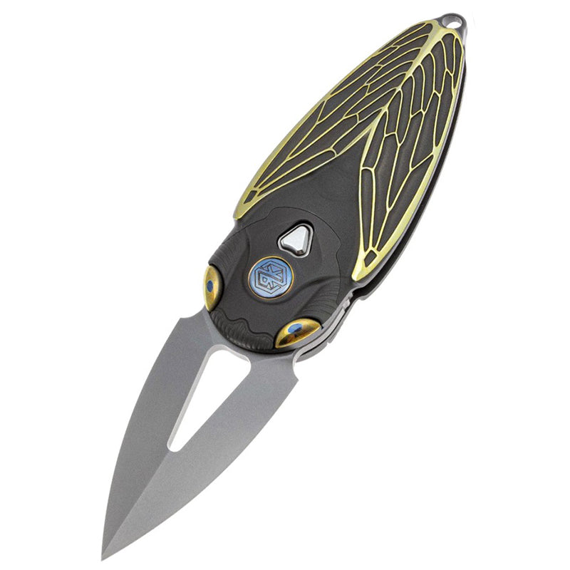 Rike Knife Titanium Alloy Folding Knife M390 Steel Blade Cicada Design EDC Pocket Knife with Necklace Hole Lightweight Wear-Resistant(Dark gray)