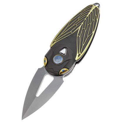 Rike Knife Titanium Alloy Folding Knife M390 Steel Blade Cicada Design EDC Pocket Knife with Necklace Hole Lightweight Wear-Resistant(Dark gray)