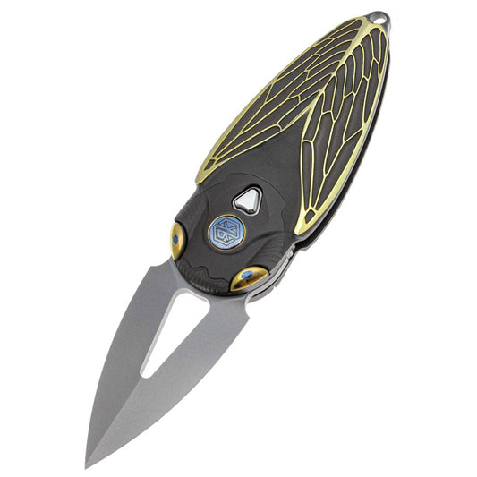 Rike Knife Titanium Alloy Folding Knife M390 Steel Blade Cicada Design EDC Pocket Knife with Necklace Hole Lightweight Wear-Resistant(Dark gray)