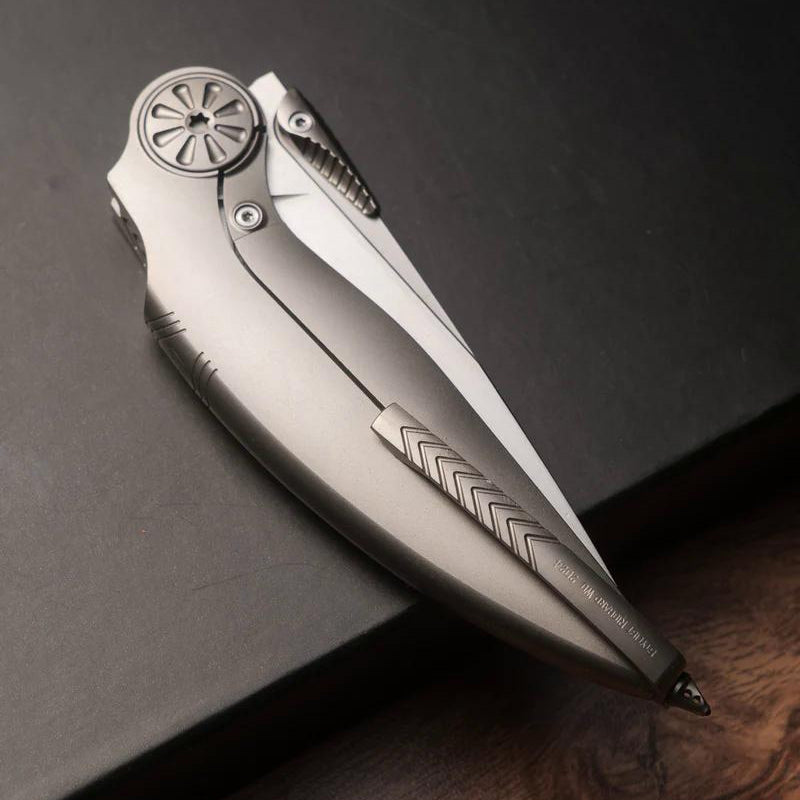 Rike Knife Predator Grey Titanium Folding Knife Bohler M390 Powder Steel Blade  EDC Tool