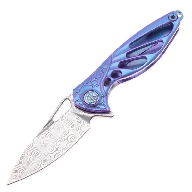 RikeKnife Mini Titanium Alloy Knife, Damascus steel material & Blue Titanium Handle