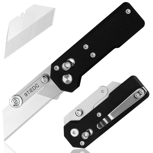 Black G10 Handle Utility Knife with 10 Blades, Suitable for EDC and Outdoor Use