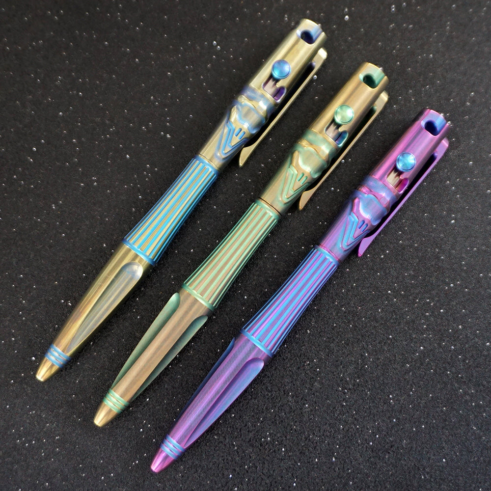 Pen Knives Rike knife Tactical Pen Bolt Action Pen Titanium Pen TP02 Blue Golden ...