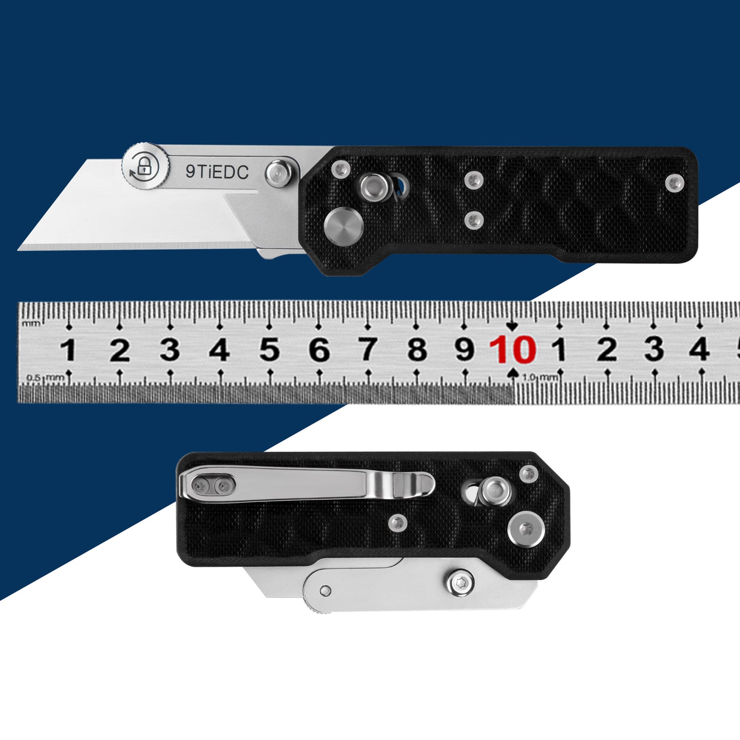 9Ti EDC Concave-Convex Pattern G10 Handle Utility Knife with 10 Blades Suitable for EDC and Outdoor Use
