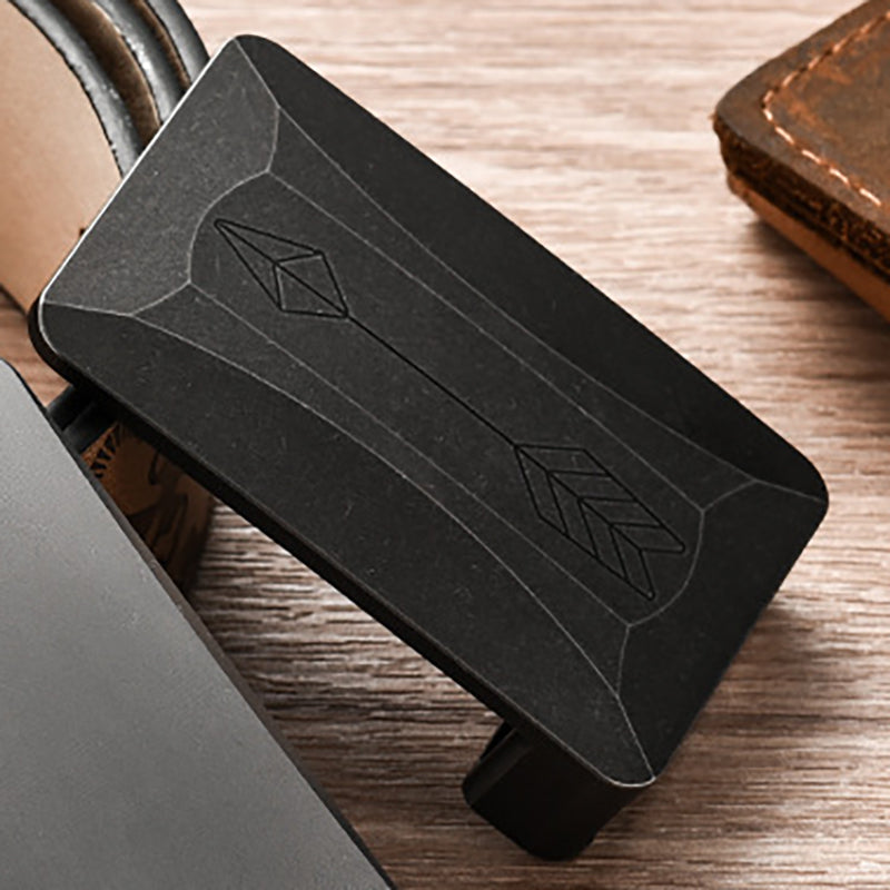Black Ribbed Titanium Alloy Belt Buckle Men's Outdoor Portable Buckle (No Belt Included)