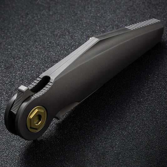 Rike Knife Viper 3 Dark Gray Titanium Folding Knife - Bohler M398 Blade Ceramic Bearing Everyday Carry Pocket Knife