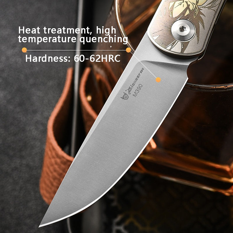 Titanium Alloy Multifunctional Folding Knife - M390 Blade Stone Washing Process Outdoor EDC Tools For Daily Carry