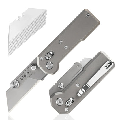 Titanium Alloy Utility Knife with 10 Stainless Steel Blades Suitable for EDC and Outdoor Use (Gray)