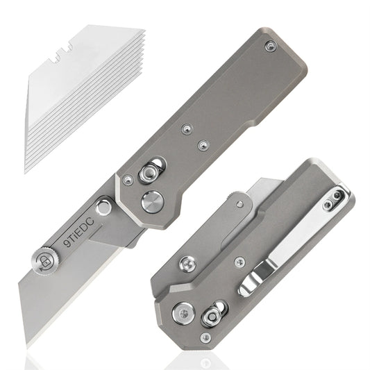Titanium Alloy Utility Knife with 10 Stainless Steel Blades Suitable for EDC and Outdoor Use (Gray)