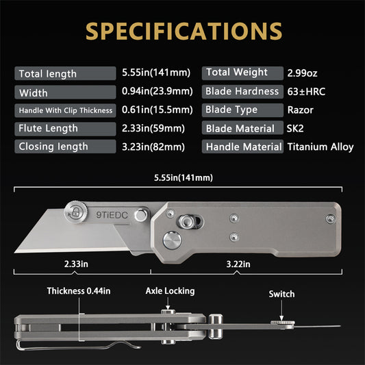 Titanium Alloy Utility Knife with 10 Stainless Steel Blades Suitable for EDC and Outdoor Use (Gray)