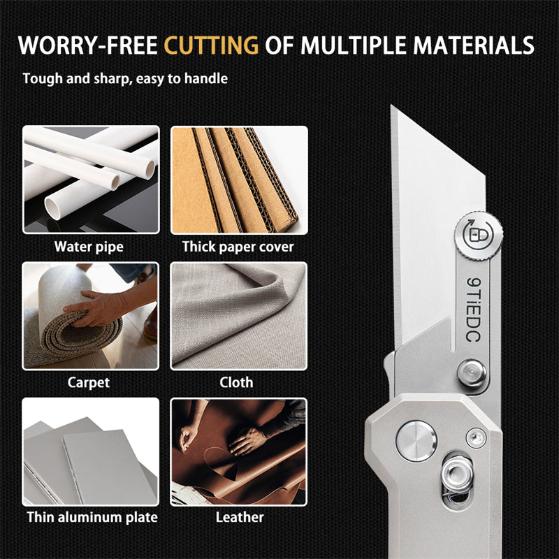 Titanium Alloy Utility Knife with 10 Stainless Steel Blades Suitable for EDC and Outdoor Use (Gray)