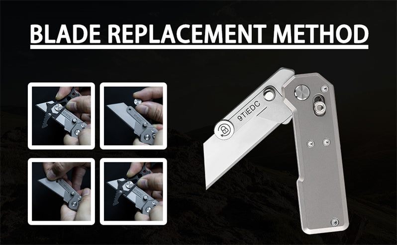 Titanium Alloy Utility Knife with 10 Stainless Steel Blades Suitable for EDC and Outdoor Use (Gray)