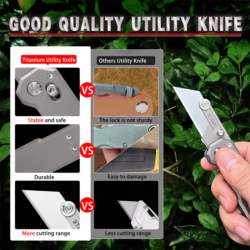 Titanium Alloy Utility Knife with 10 Stainless Steel Blades Suitable for EDC and Outdoor Use (Gray)