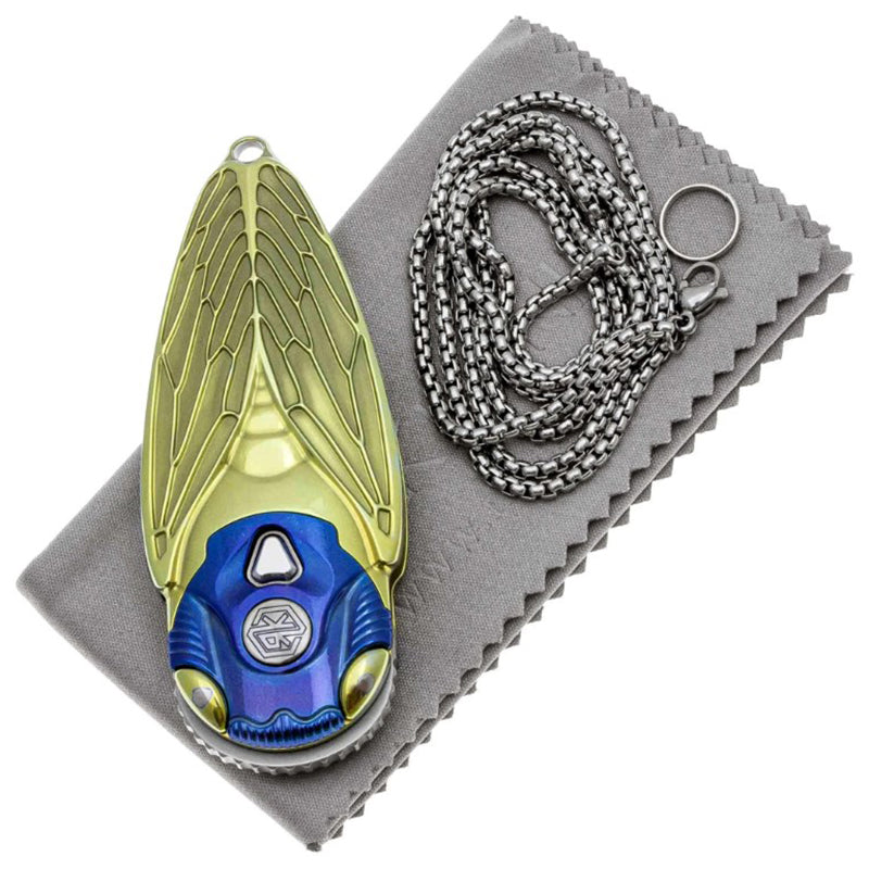 Rike Knife Golden Titanium Alloy Folding Knife M390 Steel Knife Cicada Design EDC Pocket Knife With Necklace Hole