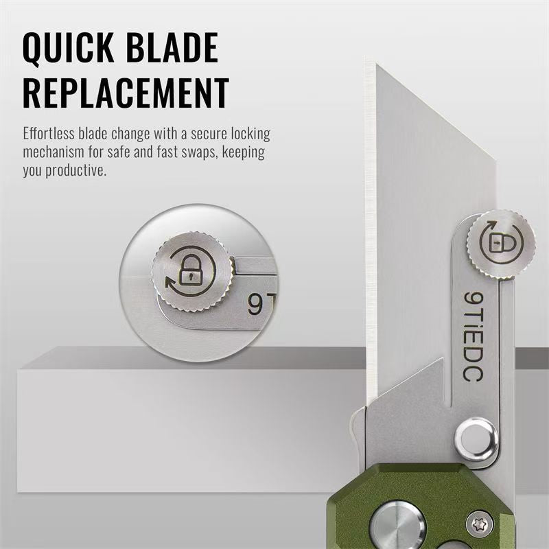 9Ti EDC Aluminum Alloy Utility Knife With Green Handle With 10 Blades Suitable For EDC And Outdoor Use