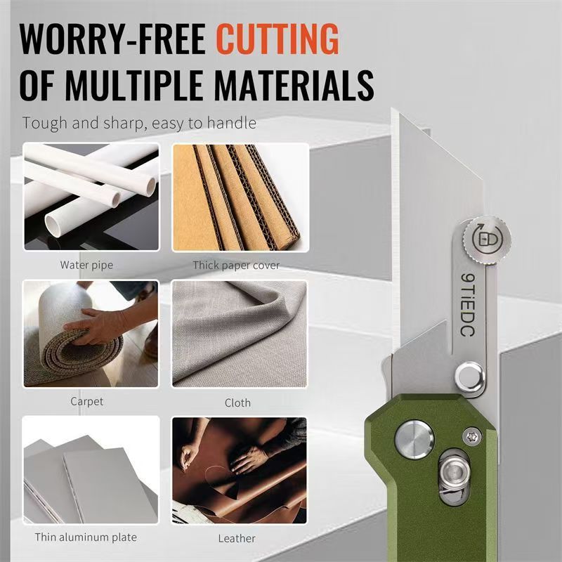 9Ti EDC Aluminum Alloy Utility Knife With Green Handle With 10 Blades Suitable For EDC And Outdoor Use