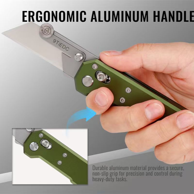 9Ti EDC Aluminum Alloy Utility Knife With Green Handle With 10 Blades Suitable For EDC And Outdoor Use
