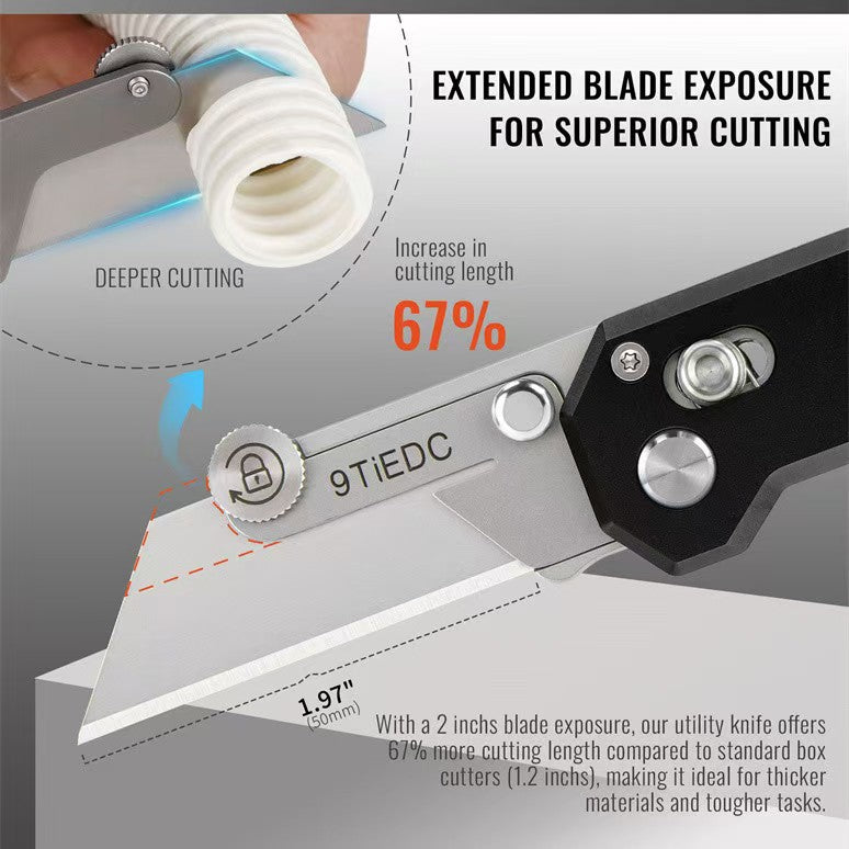 9Ti EDC Aluminum Alloy Utility Knife With Green Handle With 10 Blades Suitable For EDC And Outdoor Use