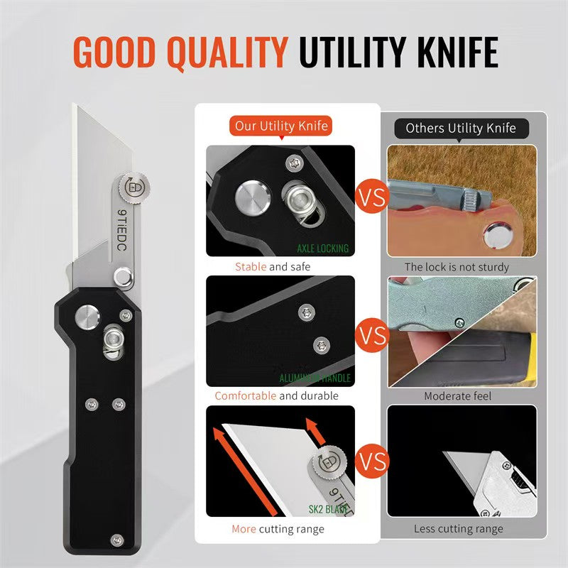 9Ti EDC Aluminum Alloy Utility Knife With Green Handle With 10 Blades Suitable For EDC And Outdoor Use